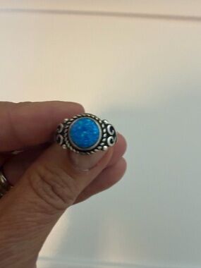 Stunning Opal Sterling-Silver Round Ring- size 7